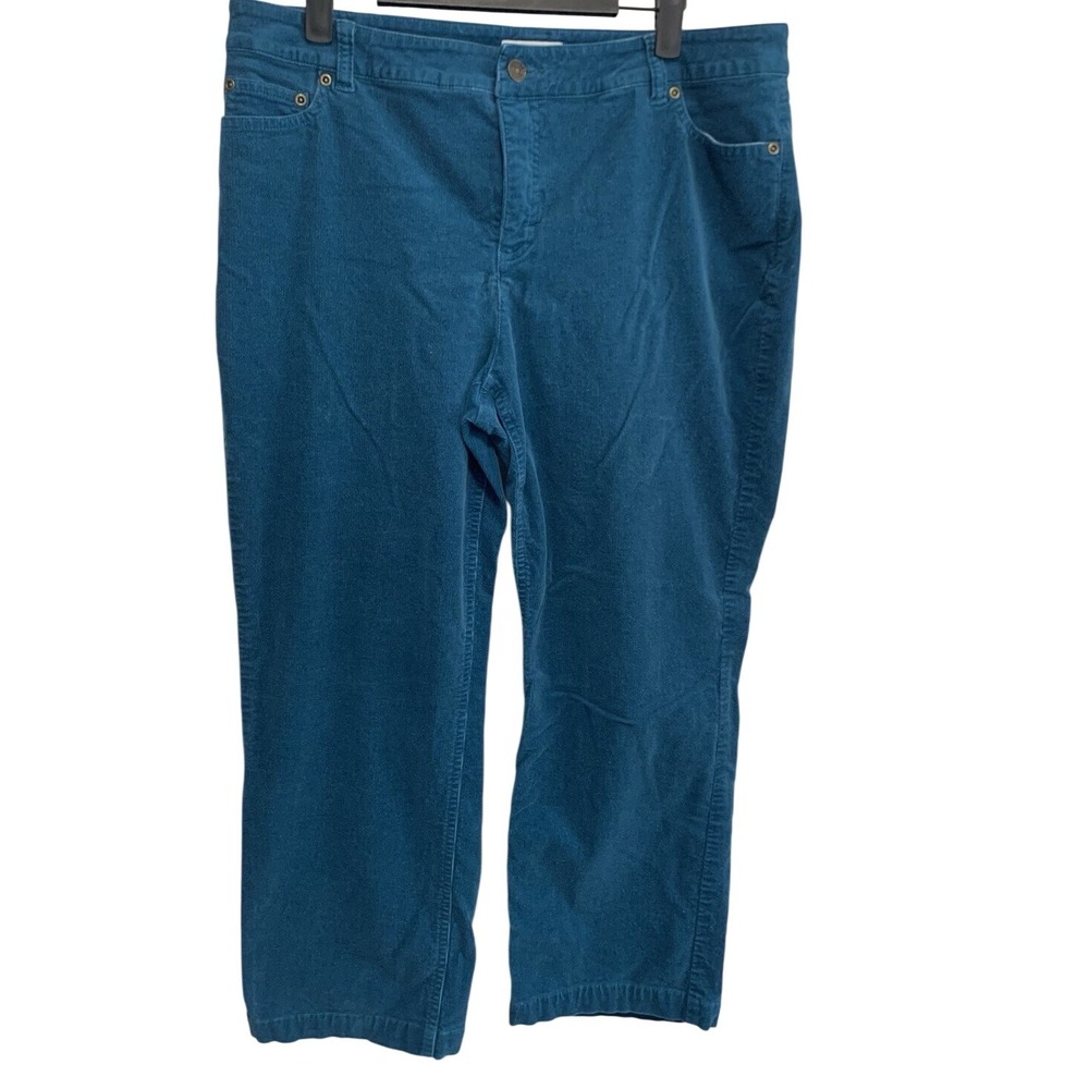 Womens 14P Teal Corduroy Pants Jeans Flat Front Zip 5-Pocket Cotton Mid Rise